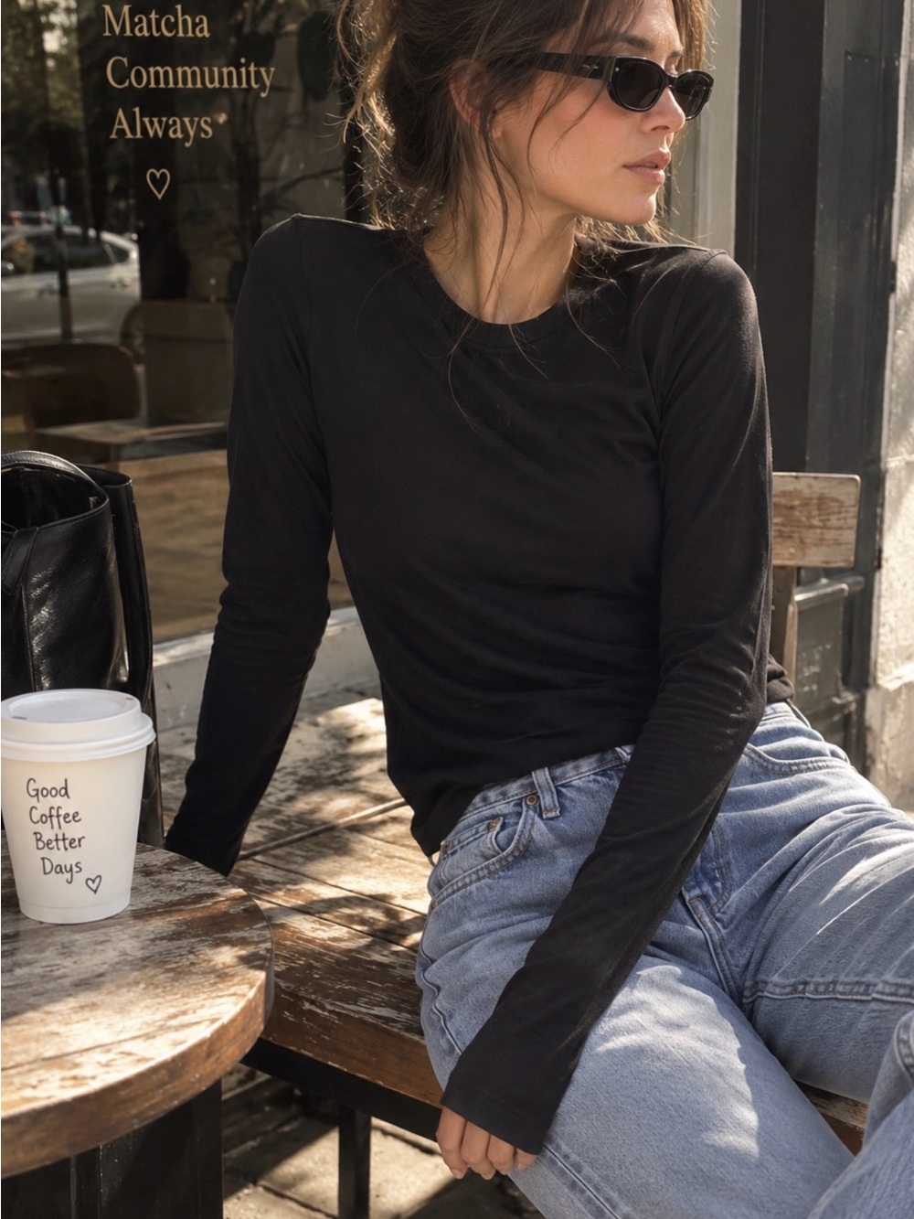 Everlane Black Long-Sleeve Crewneck Tee Size L | Essential Basic | Cotton |